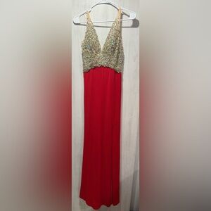 Prima Donna Red Dress with Gold Sequin Bodice